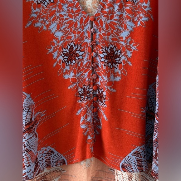 Free People Birds of a Feather blouse boho top terracotta  blue size Xs - Picture 4 of 13